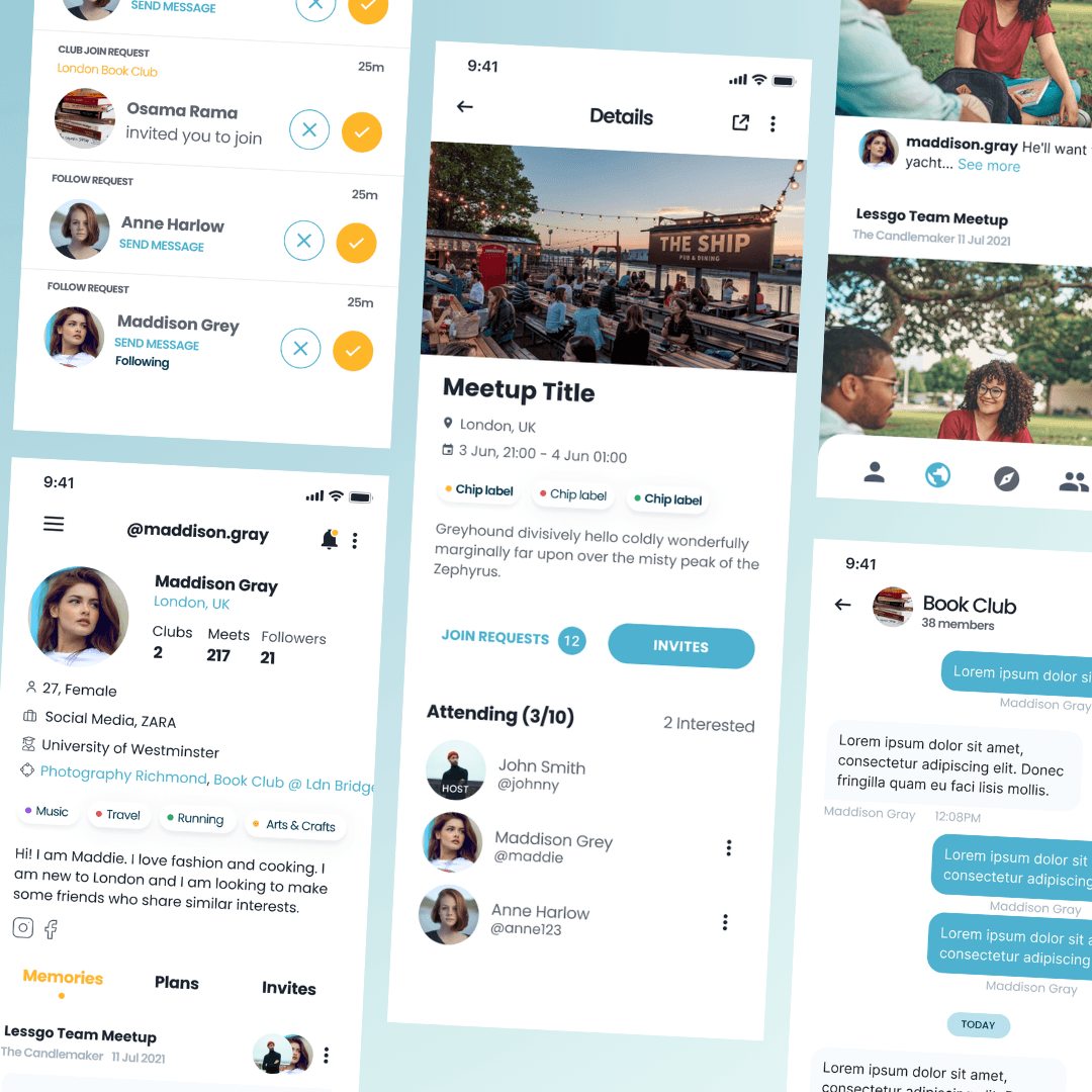 Lessgo - Offline Social Networking App app screenshot showing the user interface and features